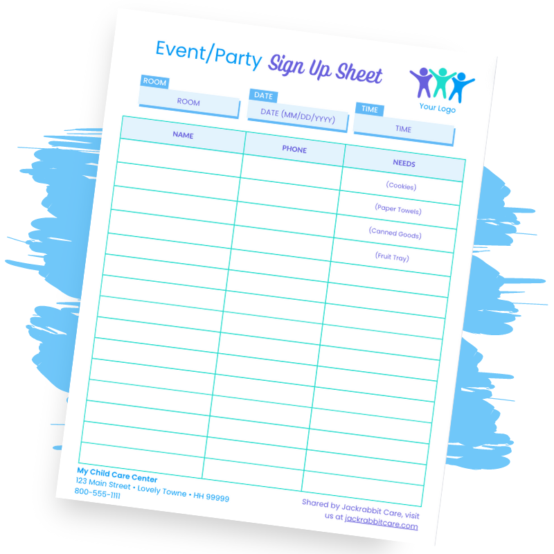 jackrabbit care event/party sign up sheet template